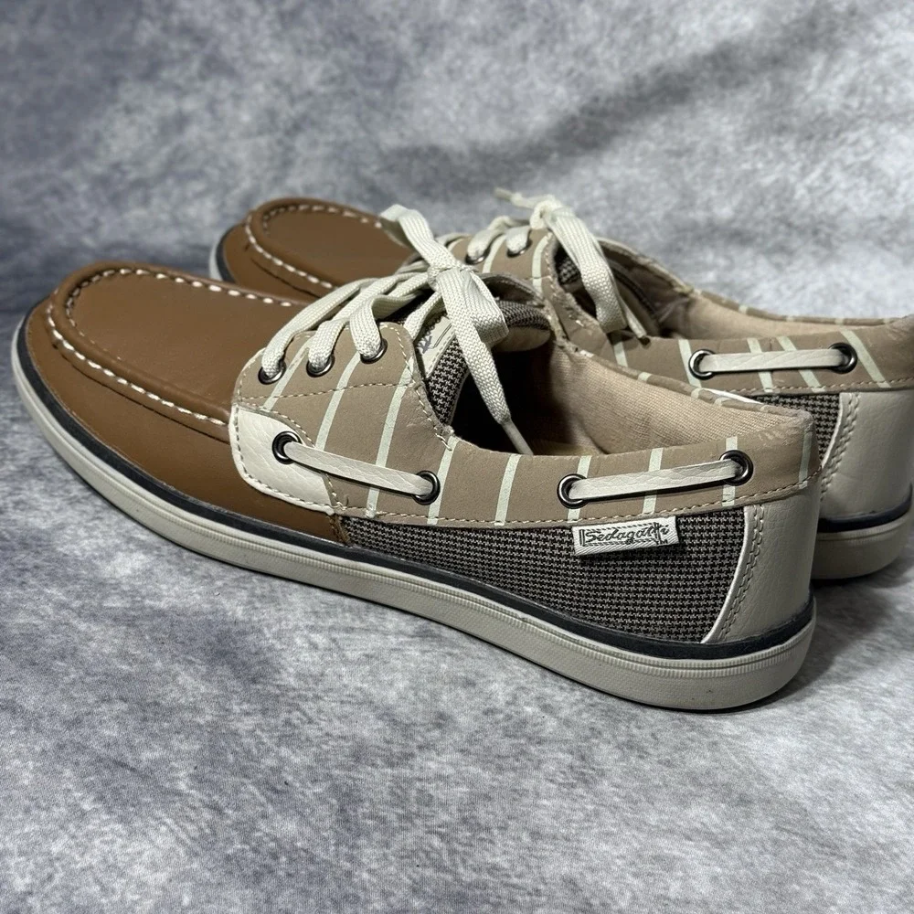 Sedagatti Mens‎ Boat Shoes Size 6.5M Brown Beige Casual Lace Up Moc Toe Nautical